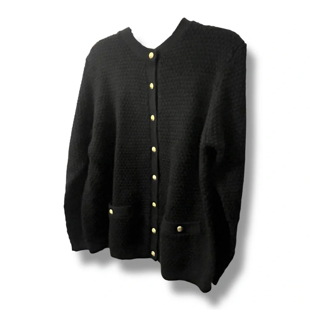 Pebble Stitch Classic Hamptons Quiet Luxury Martha's Vineyard Black Cardigan NWT - Picture 3 of 8